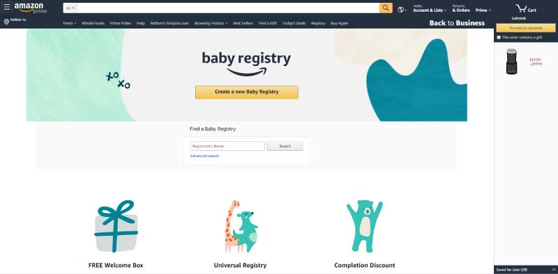 Amazon's Baby Registry homepage